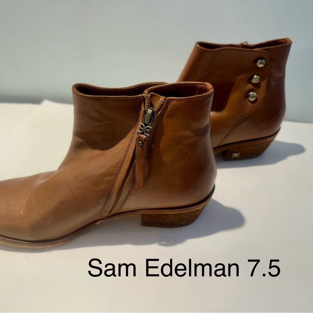 Sam Edelman Brown Leather Chukka Ankle Boots with Side Zipper size 7